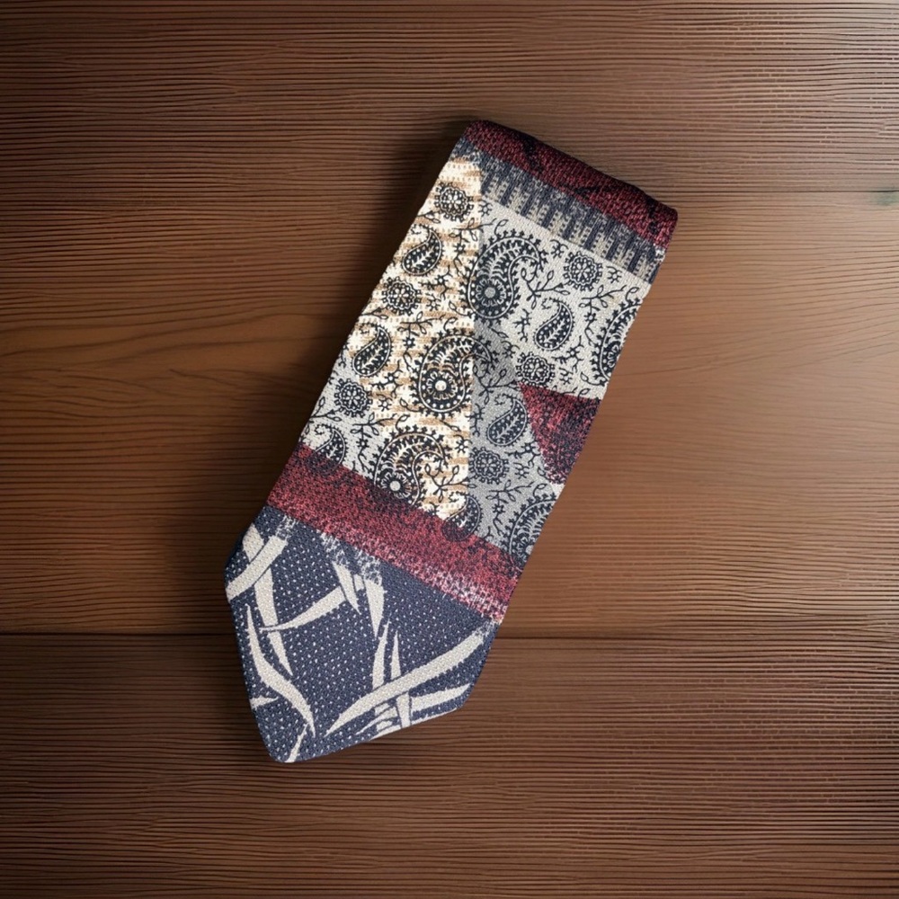 D.C. By Daniel Craig Italian Silk Patchwork Paisley Stripe Necktie Men's Tie